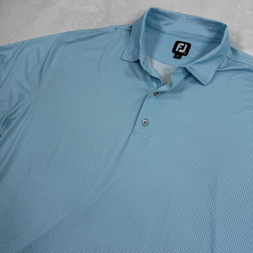 FootJoy Mens 2XL ProDry Golf Polo Shirt Light Blue Houndstooth Performance 26068